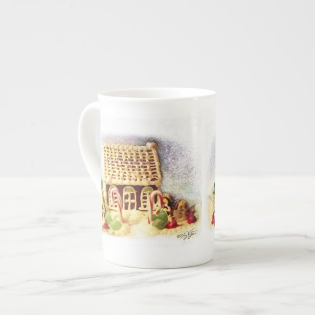 Caneca De Porcelana Feliz Natal Gingerbird House China Mug (Frente Esquerda)
