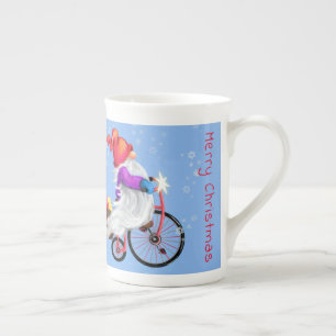 Caneca De Porcelana Feliz Natal - Gnomo Engraçado com Bicicleta e Pre