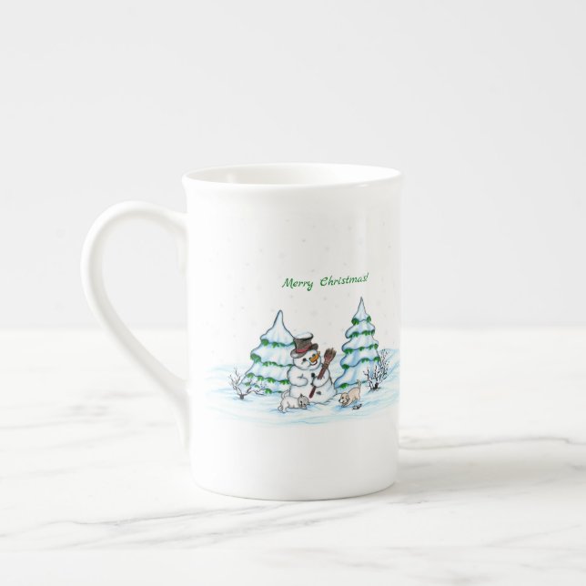 Caneca De Porcelana Feliz Natal! Neve com Cat e Puppy (Esquerda)