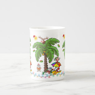 Caneca De Porcelana Feliz Natal Papai Noel Festeiro de Praia