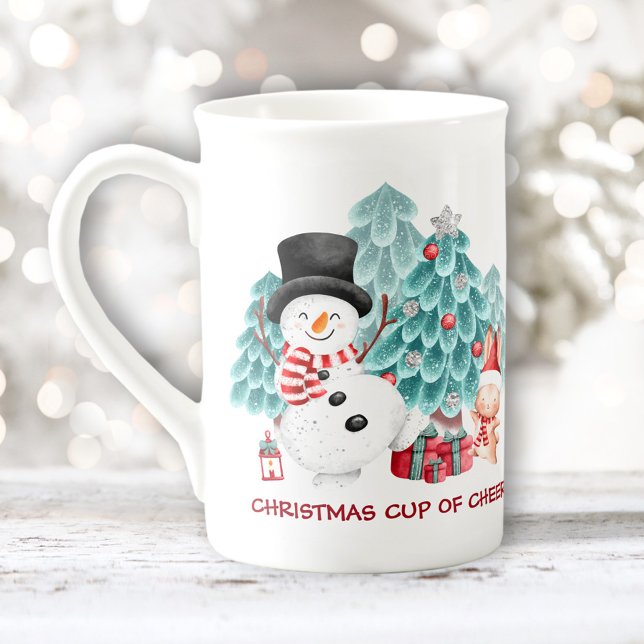 Caneca De Porcelana Feliz Neve Feliz Nome de Natal (Cute Happy Snowman Christmas Name Bone China Mug)