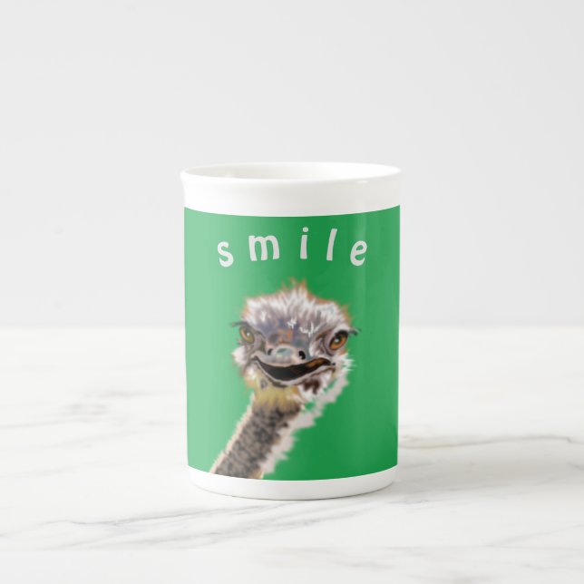 Caneca De Porcelana Feliz Ostrich Mug - Sorria - Sua Cor / Texto (Frente)