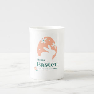 Caneca De Porcelana Feliz Páscoa – Coelho & Ovo Desenho Floral