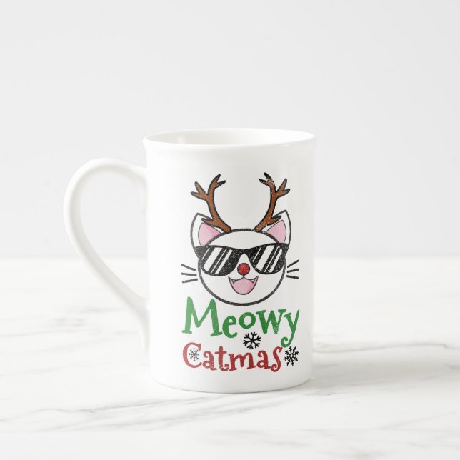 Caneca De Porcelana Felowy Catmas Kitty Cat Red Nose Reindeer (Esquerda)