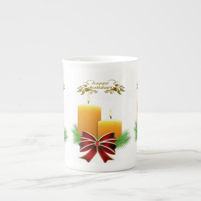 Caneca De Porcelana Feriados Felizes, Velas de Natal (Frente)