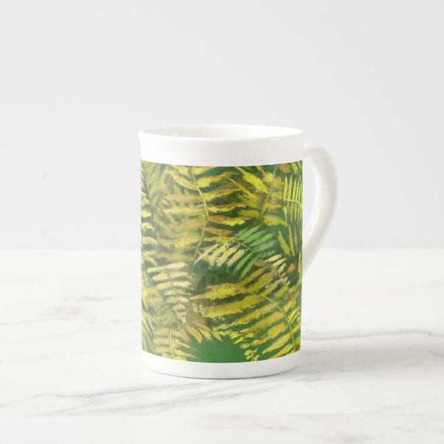 Caneca De Porcelana Fern, frondes, verde-verde-ouro amarelo-verde (Frente Esquerda)