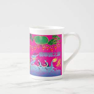 Caneca De Porcelana Festival do Pulso do Dragão rosa quente