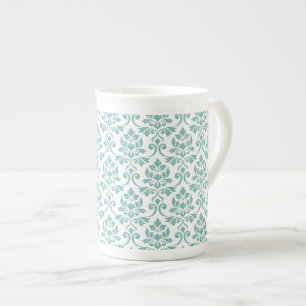Caneca De Porcelana Feuille Damask Teal Pattern