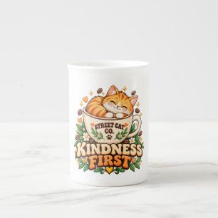 Caneca de Porcelana Fina Retrô Cute Cat Kindness F