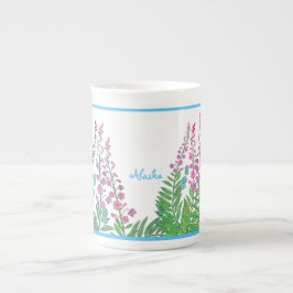 Caneca De Porcelana Fireweed e copo de chá do Alasca dos miosótis