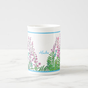 Caneca De Porcelana Fireweed e copo de chá do Alasca dos miosótis