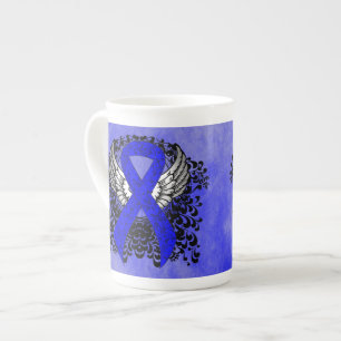 Caneca De Porcelana Fita de Consciência Azul com Asas