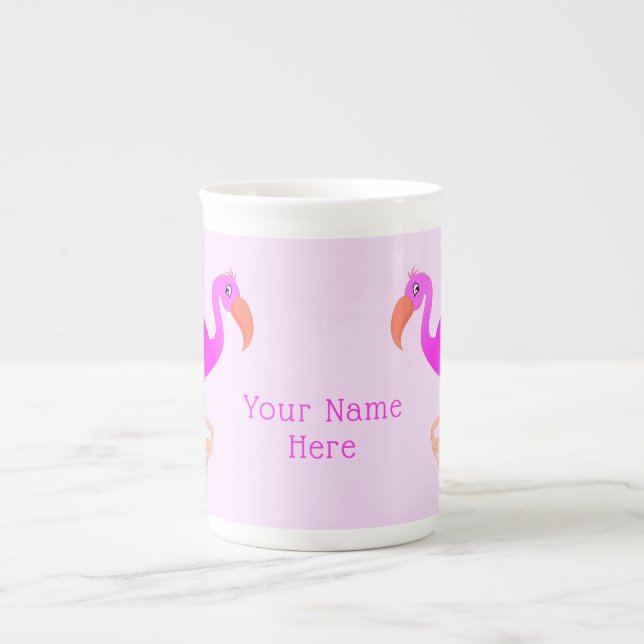 Caneca De Porcelana Flamingo Bone China Mug com Texto Personalizado (Frente)