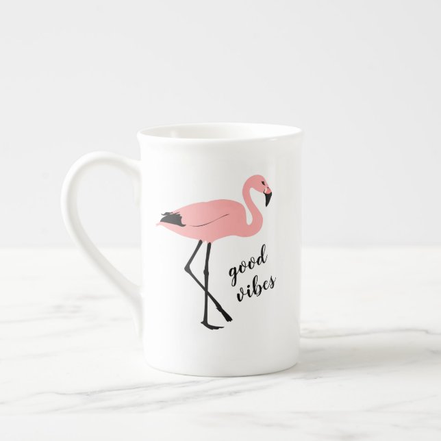 Caneca De Porcelana Flamingo Good Vibs Pink Black Bone China Mug (Esquerda)
