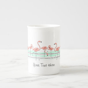 Caneca De Porcelana Flamingo Ocean Line Text bone china mug