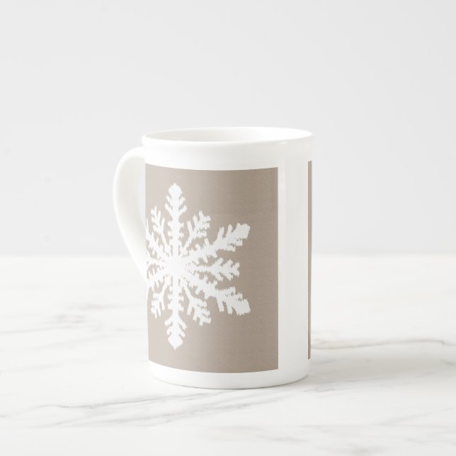 Caneca De Porcelana Floco de neve de Ikat - tan e branco do Taupe (Frente Esquerda)