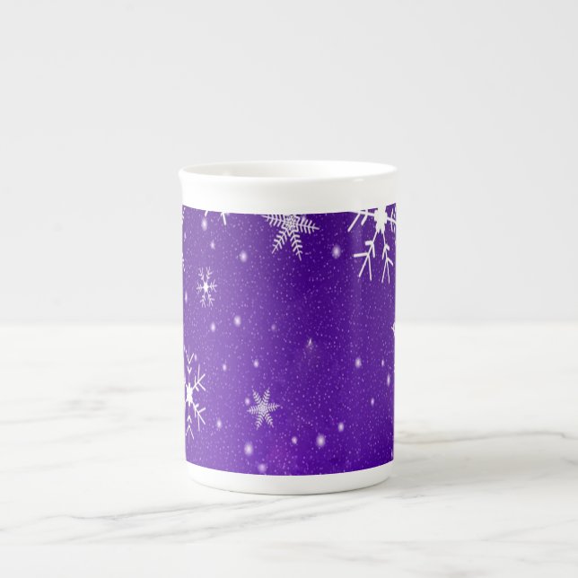 Caneca De Porcelana Flocos de neve brancos torrão azul-roxo (Frente)