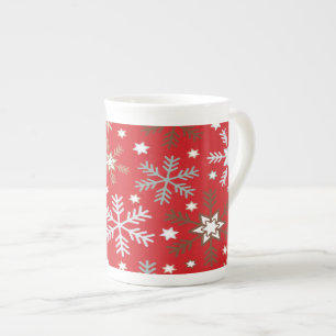 Caneca De Porcelana Flocos de Neve Vermelhos 