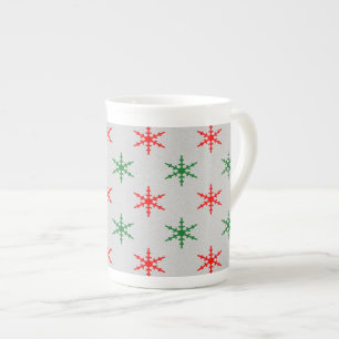 Caneca De Porcelana Flocos de neve vermelhos e verdes de natal