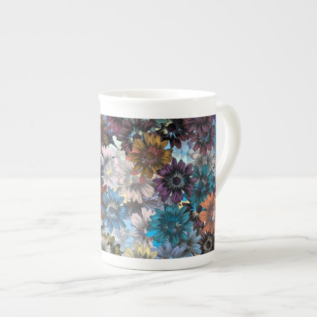 Caneca De Porcelana Flor azul e castanho (Frente Esquerda)