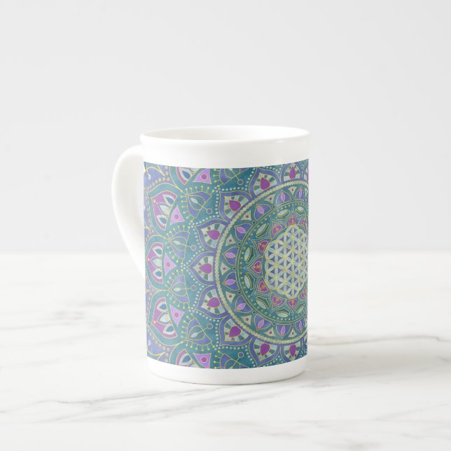 Caneca De Porcelana Flor Da Vida - Estilo De Mandala Índia 1 (Frente Esquerda)