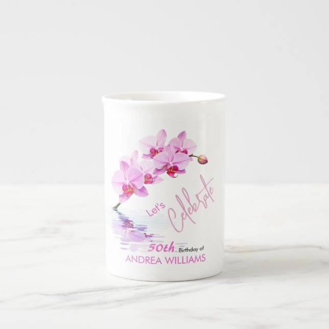 Caneca De Porcelana Flor de Orquídea Selvagem Brilhante 50º Aniversári (Frente)