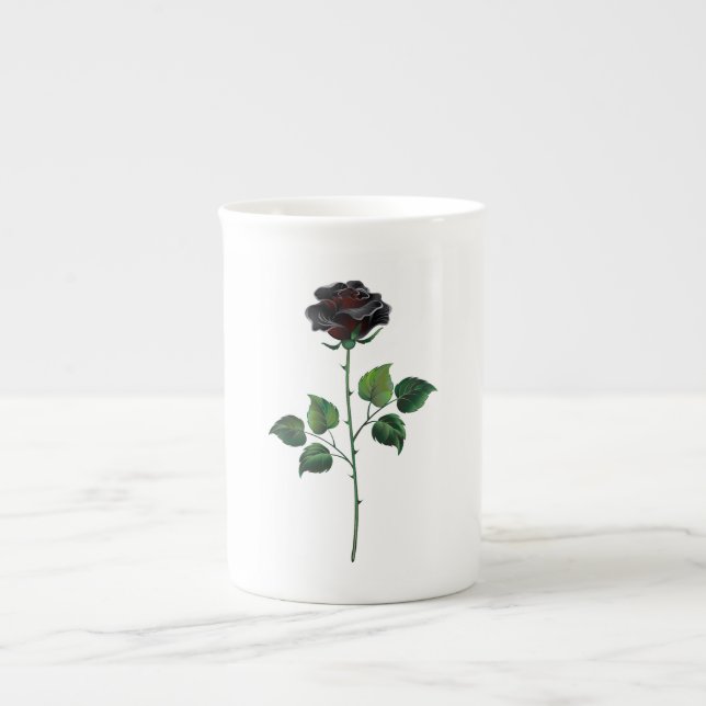 Caneca De Porcelana Flor de rosa preta (Frente)