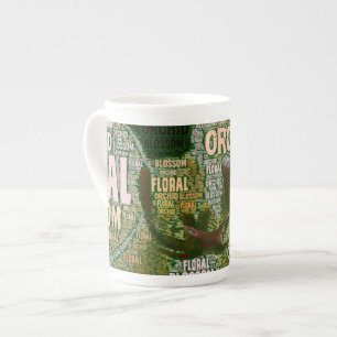 Caneca De Porcelana Flor floral da orquídea sobre a nuvem verde da