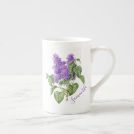 Caneca De Porcelana Flor Lilac Verde Roxo Nome Personalizado Botânico
