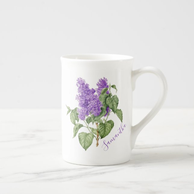 Caneca De Porcelana Flor Lilac Verde Roxo Nome Personalizado Botânico (Direita)