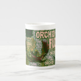 Caneca De Porcelana Flor Orquídea Sobre Nuvem Verde