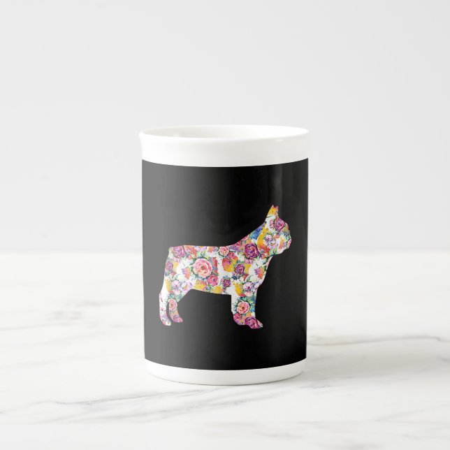 Caneca De Porcelana Flor Patterno francês Bulldog francês Lover Gift (Frente)