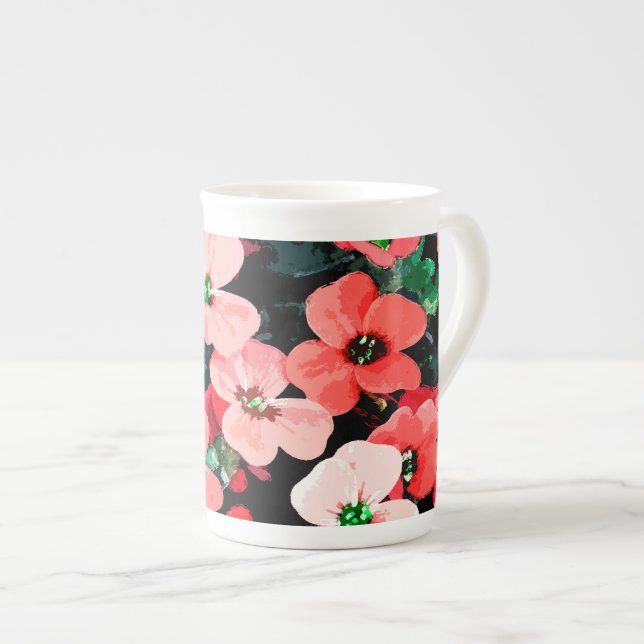 Caneca De Porcelana Flor Vermelho de Aquarela (Frente Esquerda)