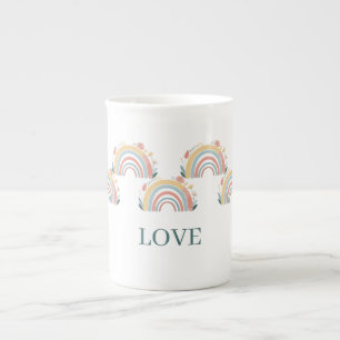 Caneca de Porcelana Floral Boho Arco-Íris