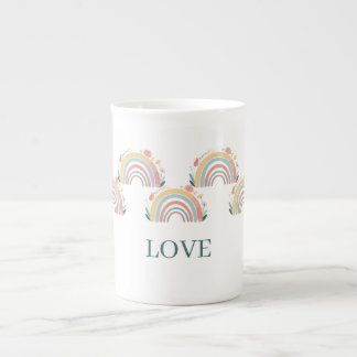 Caneca de Porcelana Floral Boho Arco-Íris