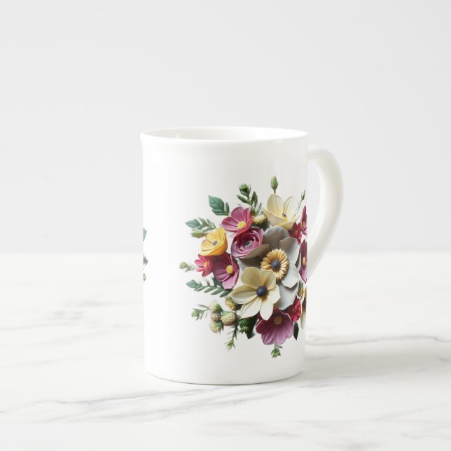 Caneca De Porcelana Floral Boquete 3D (Frente Esquerda)