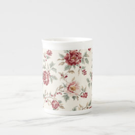 Caneca De Porcelana Floral Creme Vermelho Pretty Chic  