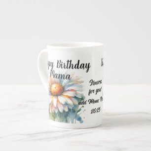 Caneca De Porcelana Floral Happy Birthday Mama Personalize