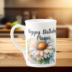 Caneca De Porcelana Floral Happy Birthday Mama Personalize