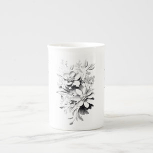 Caneca De Porcelana Floral Outline Art Bone China Mug Design