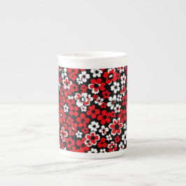 Caneca De Porcelana Floral Pattern Red and White 