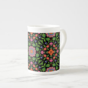 Caneca De Porcelana Floral Rangoli Patterno sobre Black China Mug