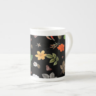 Caneca De Porcelana Flores Amarelas e Rosas Brancas 8