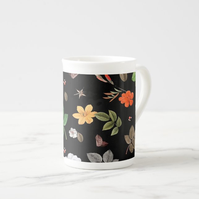 Caneca De Porcelana Flores Amarelas e Rosas Brancas 8 (Frente Esquerda)