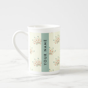 Caneca De Porcelana Flores Azuis e Vermelhas, Azul, Seu Nome