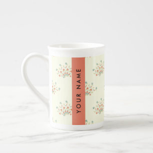 Caneca De Porcelana Flores Azuis e Vermelhas, Vermelho, Seu Nome