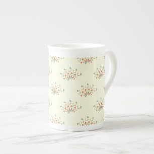 Caneca De Porcelana Flores Azuis, Flores Vermelhas, Padrão De Flores