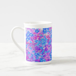 Caneca De Porcelana Flores bonito de Azul Violeta e Verde limão