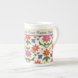 Caneca De Porcelana Flores Chic, Bolinhas no Ecru Bone China Mug