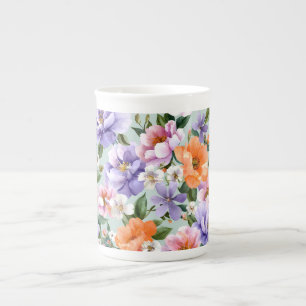 Caneca De Porcelana Flores coloridas silenciadas Flor Boho